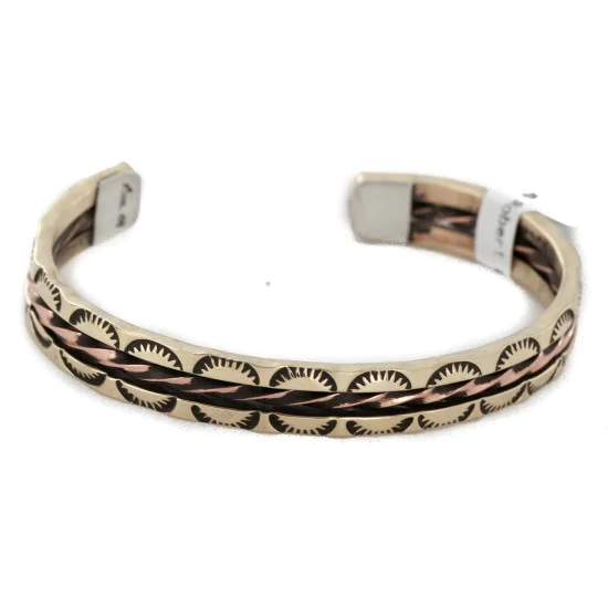 Handmade Certified Authentic Navajo Pure Copper and Brass Native American Bracelet 12958-5 Handmade Certified Authentic Navajo Pure Copper and Brass Native American Bracelet 12958-5