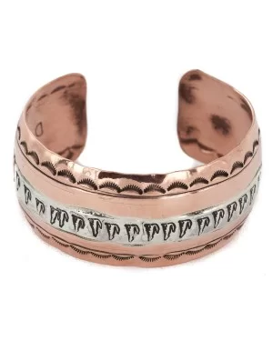 Wolf Navajo .925 Sterling Silver Handmade Certified Authentic Pure Copper Native American Bracelet 12952-1