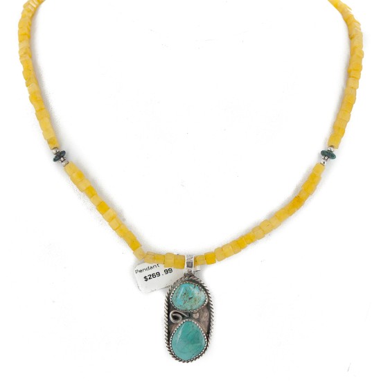 .925 Sterling Silver Handmade Certified Authentic Navajo Turquoise Agate Native American Necklace 14764-2-10225 .925 Sterling Silver Handmade Certified Authentic Navajo Turquoise Agate Native American Necklace 14764-2-10225