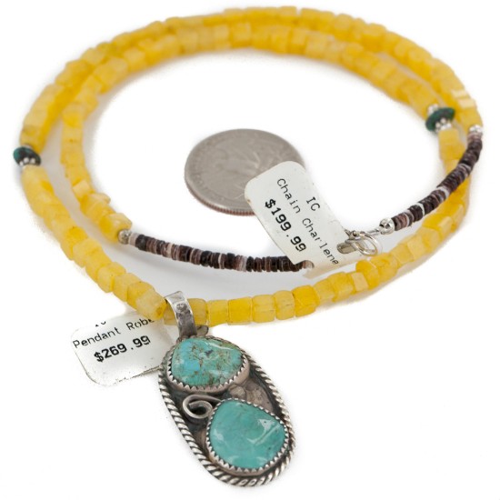 .925 Sterling Silver Handmade Certified Authentic Navajo Turquoise Agate Native American Necklace 14764-2-10225 .925 Sterling Silver Handmade Certified Authentic Navajo Turquoise Agate Native American Necklace 14764-2-10225