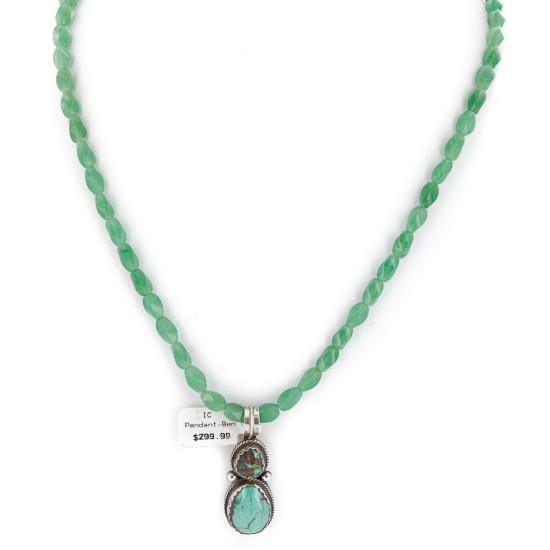 .925 Sterling Silver Certified Authentic Navajo Natural Turquoise and Jade Native American Necklace 740104-83-15814 .925 Sterling Silver Certified Authentic Navajo Natural Turquoise and Jade Native American Necklace 740104-83-15814