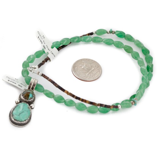 .925 Sterling Silver Certified Authentic Navajo Natural Turquoise and Jade Native American Necklace 740104-83-15814 .925 Sterling Silver Certified Authentic Navajo Natural Turquoise and Jade Native American Necklace 740104-83-15814