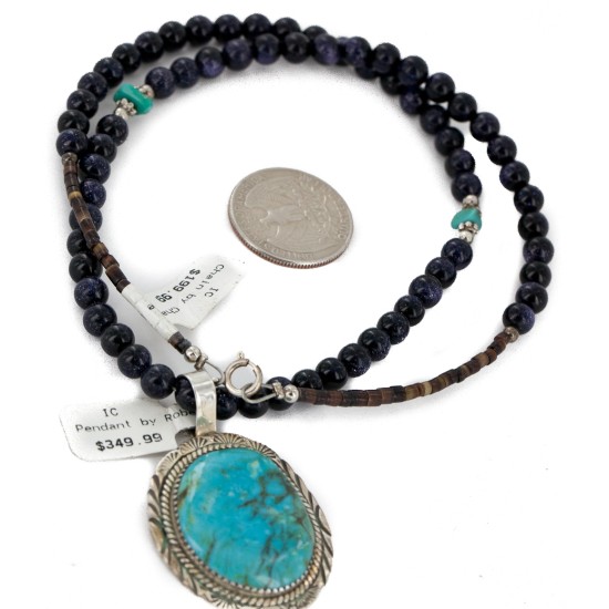 .925 Sterling Silver Handmade Certified Authentic Navajo Natural Purple Goldstone and Turquoise Native American Necklace 15033-15-15814-19 .925 Sterling Silver Handmade Certified Authentic Navajo Natural Purple Goldstone and Turquoise Native American Necklace 15033-15-15814-19