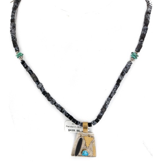 Arrow 12kt Gold Filled and .925 Sterling Silver Handmade Certified Authentic Navajo Natural Snowflake Obsidian Black Onyx and Turquoise Native American Necklace 740101-24-790101 Arrow 12kt Gold Filled and .925 Sterling Silver Handmade Certified Authentic Navajo Natural Snowflake Obsidian Black Onyx and Turquoise Native American Necklace 740101-24-790101