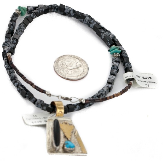 Arrow 12kt Gold Filled and .925 Sterling Silver Handmade Certified Authentic Navajo Natural Snowflake Obsidian Black Onyx and Turquoise Native American Necklace 740101-24-790101 Arrow 12kt Gold Filled and .925 Sterling Silver Handmade Certified Authentic Navajo Natural Snowflake Obsidian Black Onyx and Turquoise Native American Necklace 740101-24-790101