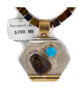 12kt Gold Filled and .925 Sterling Silver Handmade Certified Authentic Navajo Natural Tigers Eye and Turquoise Native American Necklace 740100-13-790100 12kt Gold Filled and .925 Sterling Silver Handmade Certified Authentic Navajo Natural Tigers Eye and Turquoise Native American Necklace 740100-13-790100
