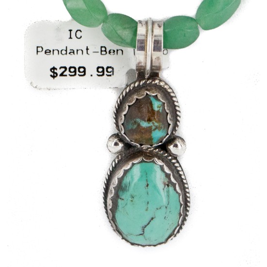 .925 Sterling Silver Certified Authentic Navajo Natural Turquoise and Jade Native American Necklace 740104-83-15814 .925 Sterling Silver Certified Authentic Navajo Natural Turquoise and Jade Native American Necklace 740104-83-15814