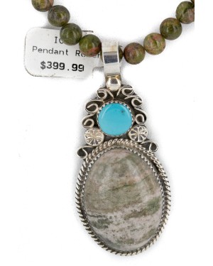 .925 Sterling Silver Handmade Certified Authentic Navajo Natural Jasper and Turquoise Native American Necklace 14747-8-102235 .925 Sterling Silver Handmade Certified Authentic Navajo Natural Jasper and Turquoise Native American Necklace 14747-8-102235