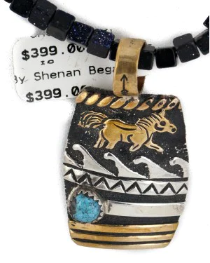 Horse 12kt Gold Filled and .925 Sterling Silver Handmade Certified Authentic Navajo Natural Turquoise Purple Goldstone Native American Necklace 14456-14-10225