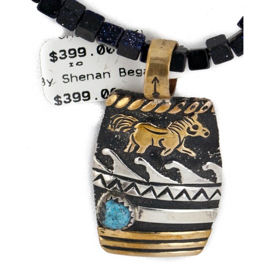 Horse 12kt Gold Filled and .925 Sterling Silver Handmade Certified Authentic Navajo Natural Turquoise Purple Goldstone Native American Necklace 14456-14-10225 Horse 12kt Gold Filled and .925 Sterling Silver Handmade Certified Authentic Navajo Natural Turquoise Purple Goldstone Native American Necklace 14456-14-10225