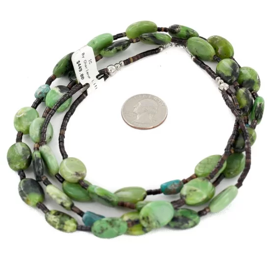 2 Strand Certified Authentic Navajo .925 Sterling Silver Natural Green Jasper Native American Necklace 15297-28 2 Strand Certified Authentic Navajo .925 Sterling Silver Natural Green Jasper Native American Necklace 15297-28
