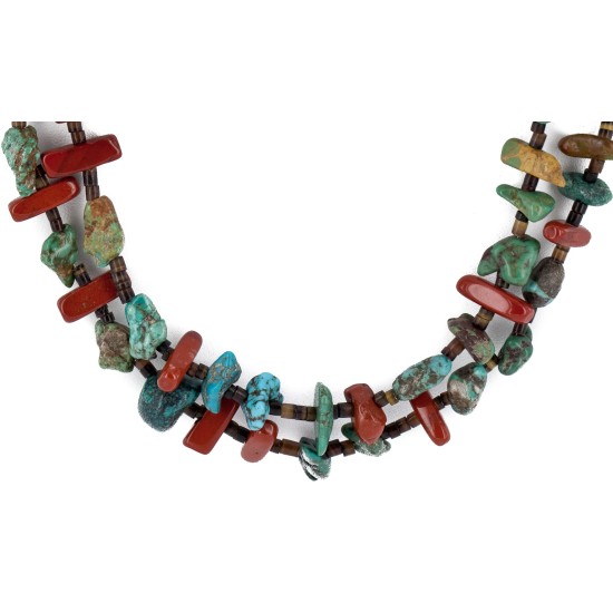 2 Strand Certified Authentic Navajo .925 Sterling Silver Natural Turquoise Red Jasper Native American Necklace 15813 2 Strand Certified Authentic Navajo .925 Sterling Silver Natural Turquoise Red Jasper Native American Necklace 15813