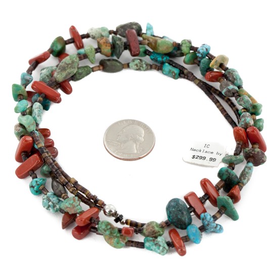 2 Strand Certified Authentic Navajo .925 Sterling Silver Natural Turquoise Red Jasper Native American Necklace 15813 2 Strand Certified Authentic Navajo .925 Sterling Silver Natural Turquoise Red Jasper Native American Necklace 15813
