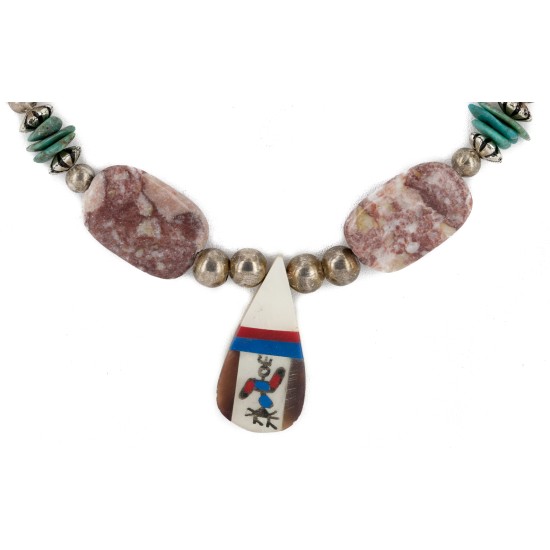 Certified Authentic Inlay Navajo .925 Sterling Silver Natural Turquoise Agate Native American Necklace 25289-4 Certified Authentic Inlay Navajo .925 Sterling Silver Natural Turquoise Agate Native American Necklace 25289-4