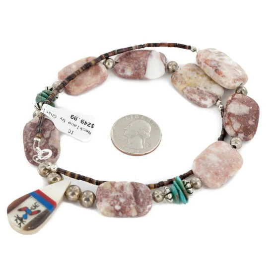 Certified Authentic Inlay Navajo .925 Sterling Silver Natural Turquoise Agate Native American Necklace  25289-4