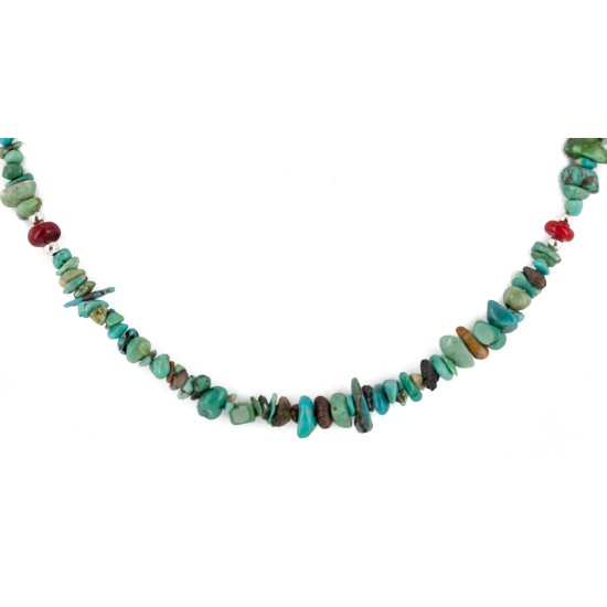 Certified Authentic Navajo .925 Sterling Silver Natural Turquoise Coral Chain Native American Necklace 25289-1 Certified Authentic Navajo .925 Sterling Silver Natural Turquoise Coral Chain Native American Necklace 25289-1