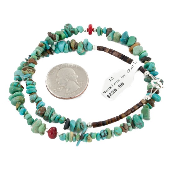 Certified Authentic Navajo .925 Sterling Silver Natural Turquoise Coral Chain Native American Necklace 25289-1 Certified Authentic Navajo .925 Sterling Silver Natural Turquoise Coral Chain Native American Necklace 25289-1