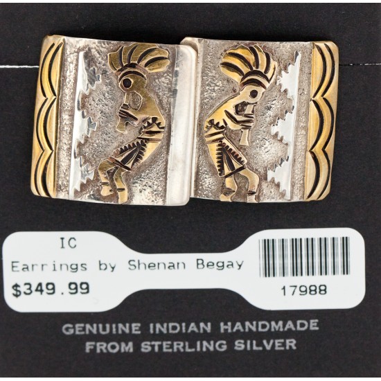 12kt Gold Filled and .925 Sterling Silver Handmade Kokopelli Certified Authentic Navajo Native American Earrings 17988-1 All Products NB151225231155 17988-1 (by LomaSiiva)