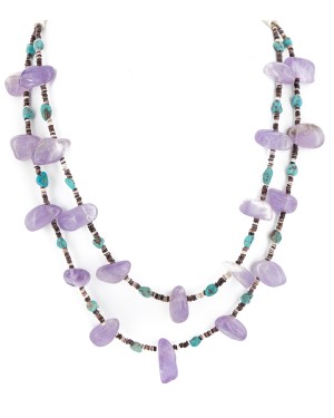 2 Strand Certified Authentic Navajo .925 Sterling Silver Natural Turquoise Amethyst Native American Necklace 750145-1 2 Strand Certified Authentic Navajo .925 Sterling Silver Natural Turquoise Amethyst Native American Necklace 750145-1