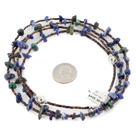 2 Strand Certified Authentic Navajo .925 Sterling Silver Natural Turquoise Lapis Native American Necklace 15585-34 2 Strand Certified Authentic Navajo .925 Sterling Silver Natural Turquoise Lapis Native American Necklace 15585-34