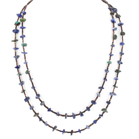 2 Strand Certified Authentic Navajo .925 Sterling Silver Natural Turquoise Lapis Native American Necklace 15585-34 2 Strand Certified Authentic Navajo .925 Sterling Silver Natural Turquoise Lapis Native American Necklace 15585-34