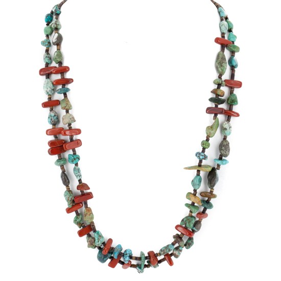 2 Strand Certified Authentic Navajo .925 Sterling Silver Natural Turquoise Red Jasper Native American Necklace 15813 2 Strand Certified Authentic Navajo .925 Sterling Silver Natural Turquoise Red Jasper Native American Necklace 15813
