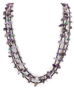 3 Strand Certified Authentic Navajo .925 Sterling Silver Natural Turquoise Amethyst Native American Necklace 25268-1