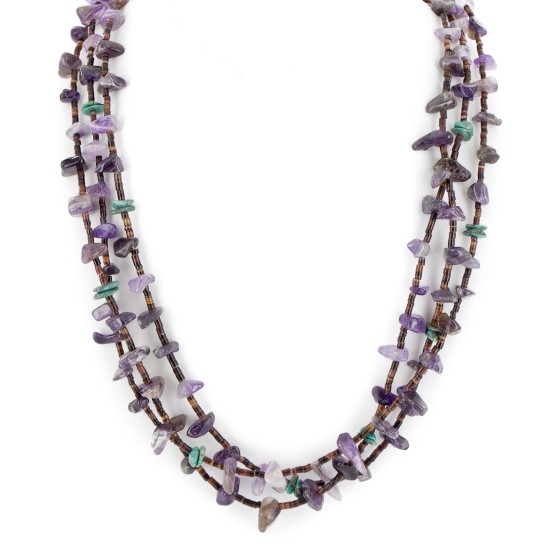 3 Strand Certified Authentic Navajo .925 Sterling Silver Natural Turquoise Amethyst Native American Necklace 25268-1 3 Strand Certified Authentic Navajo .925 Sterling Silver Natural Turquoise Amethyst Native American Necklace 25268-1
