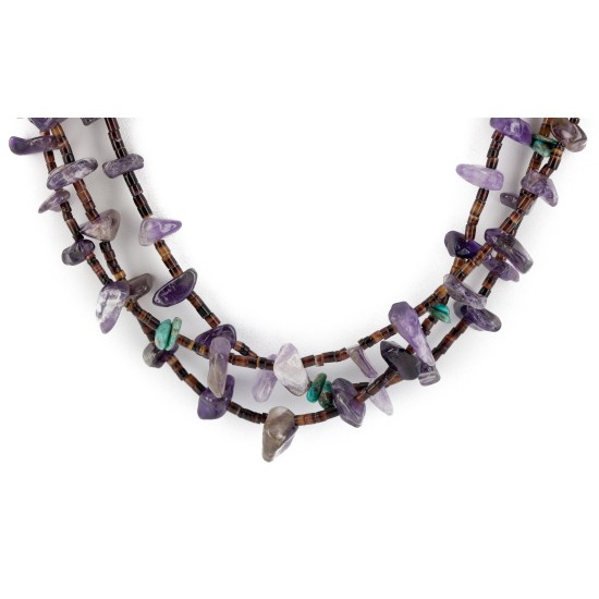 3 Strand Certified Authentic Navajo .925 Sterling Silver Natural Turquoise Amethyst Native American Necklace 25268-1 3 Strand Certified Authentic Navajo .925 Sterling Silver Natural Turquoise Amethyst Native American Necklace 25268-1