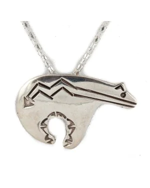 .925 Sterling Silver Bear Handmade Certified Authentic Navajo Pin and Native American Necklace 24330 .925 Sterling Silver Bear Handmade Certified Authentic Navajo Pin and Native American Necklace 24330