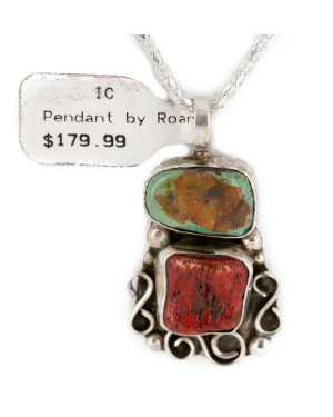 .925 Sterling Silver Certified Authentic Handmade Navajo Natural Turquoise Coral Native American Necklace 12830-1 .925 Sterling Silver Certified Authentic Handmade Navajo Natural Turquoise Coral Native American Necklace 12830-1