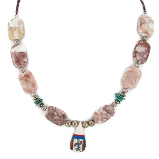Certified Authentic Inlay Navajo .925 Sterling Silver Natural Turquoise Agate Native American Necklace  25289-4