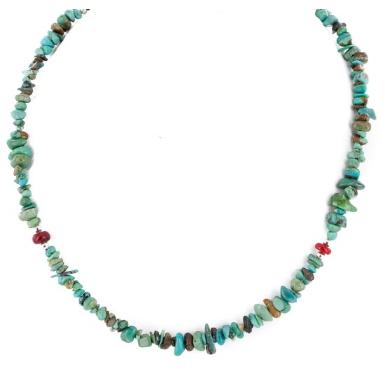 Certified Authentic Navajo .925 Sterling Silver Natural Turquoise Coral Chain Native American Necklace 25289-1 Certified Authentic Navajo .925 Sterling Silver Natural Turquoise Coral Chain Native American Necklace 25289-1