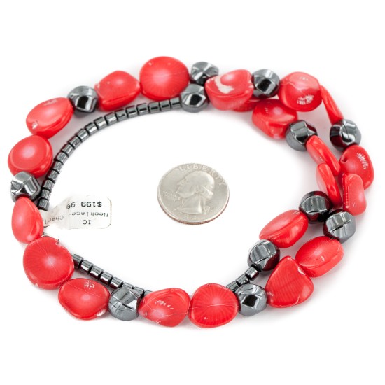 Certified Authentic Navajo .925 Sterling Silver Coral Hematite Native American Necklace 25215-104 Certified Authentic Navajo .925 Sterling Silver Coral Hematite Native American Necklace 25215-104