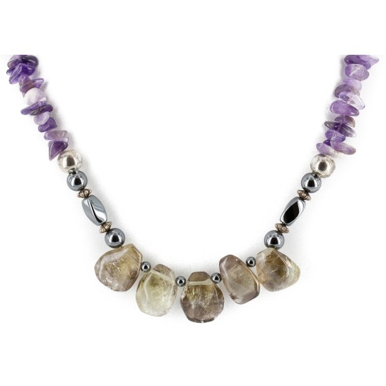 Certified Authentic Navajo .925 Sterling Silver Natural Amethyst Smoky Quartz Hematite Native American Necklace 15456-147 Certified Authentic Navajo .925 Sterling Silver Natural Amethyst Smoky Quartz Hematite Native American Necklace 15456-147