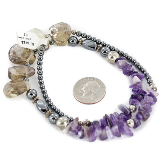 Certified Authentic Navajo .925 Sterling Silver Natural Amethyst Smoky Quartz Hematite Native American Necklace 15456-147 Certified Authentic Navajo .925 Sterling Silver Natural Amethyst Smoky Quartz Hematite Native American Necklace 15456-147