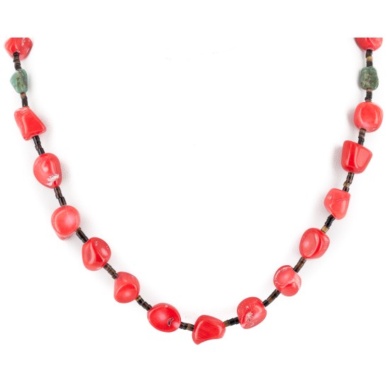Certified Authentic Navajo .925 Sterling Silver Natural Turquoise Coral Heishi Native American Necklace 25229-3