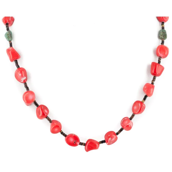 Certified Authentic Navajo .925 Sterling Silver Natural Turquoise Coral Heishi Native American Necklace 25229-3