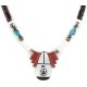 Certified Authentic Navajo .925 Sterling Silver Inlay Natural Graduated Melon Shell Turquoise Mother of Pearl Red Jasper Native American Necklace 15481-22