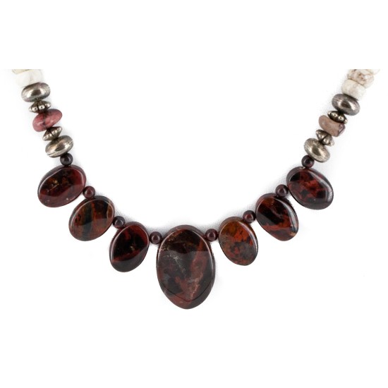 Certified Authentic Navajo .925 Sterling Silver White Howlite Red Jasper Native American Necklace 15456-37 Certified Authentic Navajo .925 Sterling Silver White Howlite Red Jasper Native American Necklace 15456-37