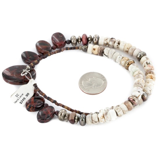 Certified Authentic Navajo .925 Sterling Silver White Howlite Red Jasper Native American Necklace 15456-37 Certified Authentic Navajo .925 Sterling Silver White Howlite Red Jasper Native American Necklace 15456-37