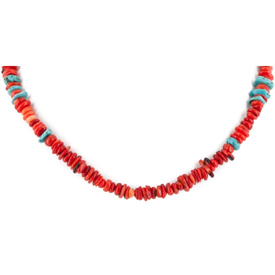 Certified Authentic Navajo .925 Sterling Silver Natural Turquoise Coral Chain Native American Necklace 10309 Certified Authentic Navajo .925 Sterling Silver Natural Turquoise Coral Chain Native American Necklace 10309