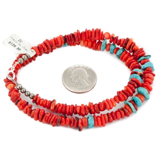 Certified Authentic Navajo .925 Sterling Silver Natural Turquoise Coral Chain Native American Necklace 10309 Certified Authentic Navajo .925 Sterling Silver Natural Turquoise Coral Chain Native American Necklace 10309