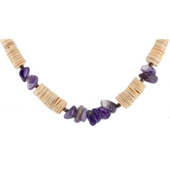 Certified Authentic Navajo .925 Sterling Silver Natural Graduated Melon Shell Amethyst Native American Necklace 25229-2 Certified Authentic Navajo .925 Sterling Silver Natural Graduated Melon Shell Amethyst Native American Necklace 25229-2