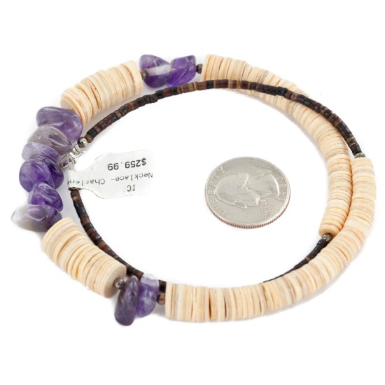 Certified Authentic Navajo .925 Sterling Silver Natural Graduated Melon Shell Amethyst Native American Necklace 25229-2 Certified Authentic Navajo .925 Sterling Silver Natural Graduated Melon Shell Amethyst Native American Necklace 25229-2