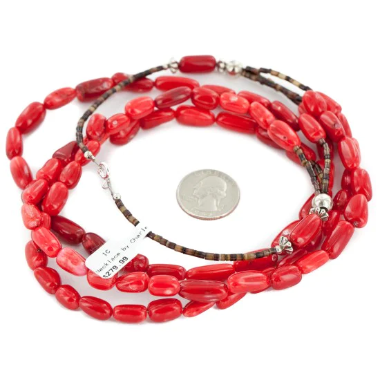 3 Strand Certified Authentic Navajo .925 Sterling Silver Coral Native American Necklace 790106-1 3 Strand Certified Authentic Navajo .925 Sterling Silver Coral Native American Necklace 790106-1