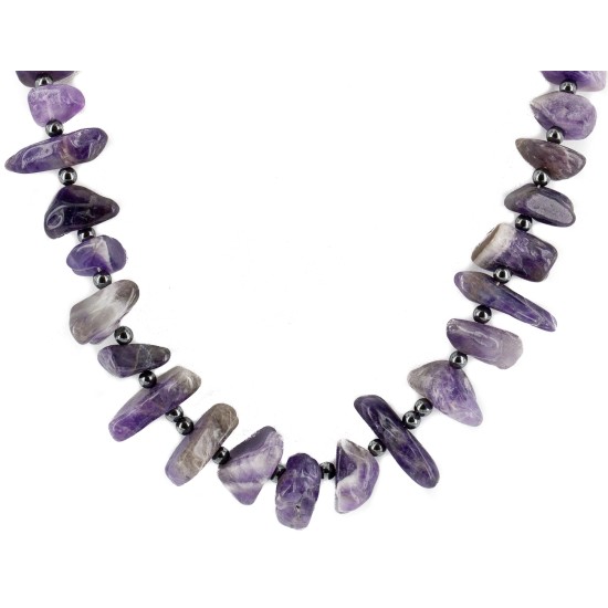 Certified Authentic Navajo .925 Sterling Silver Natural Amethyst Hematite Native American Necklace 15824-16 Certified Authentic Navajo .925 Sterling Silver Natural Amethyst Hematite Native American Necklace 15824-16
