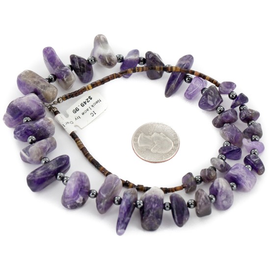 Certified Authentic Navajo .925 Sterling Silver Natural Amethyst Hematite Native American Necklace 15824-16 Certified Authentic Navajo .925 Sterling Silver Natural Amethyst Hematite Native American Necklace 15824-16