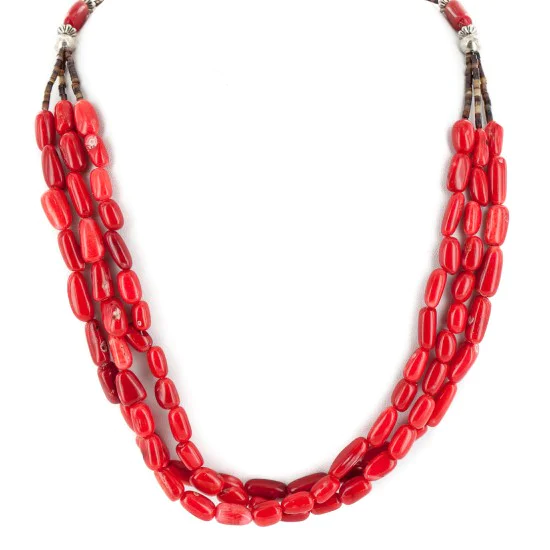 3 Strand Certified Authentic Navajo .925 Sterling Silver Coral Native American Necklace 790106-1 3 Strand Certified Authentic Navajo .925 Sterling Silver Coral Native American Necklace 790106-1