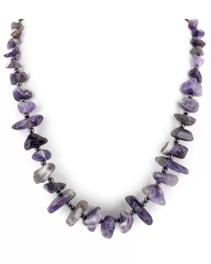 Certified Authentic Navajo .925 Sterling Silver Natural Amethyst Hematite Native American Necklace 15824-16 Certified Authentic Navajo .925 Sterling Silver Natural Amethyst Hematite Native American Necklace 15824-16